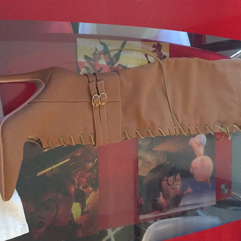 Camel thigh high boots
